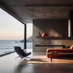 an orange couch sitting next to a living room window