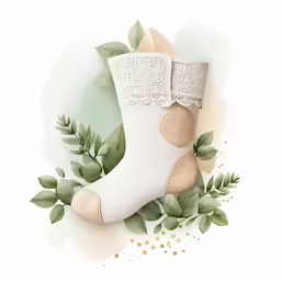 a pair of white socks with green leaves on them
