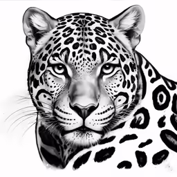 a black and white photo of a leopard
