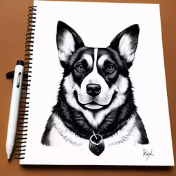 the drawing depicts a corgi with white background