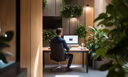 a man sitting at his desk working on the computer