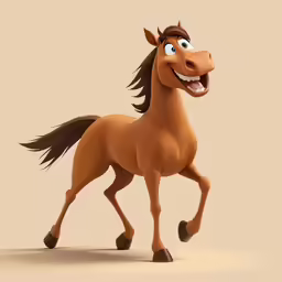 an animation horse with brown hair and eyes