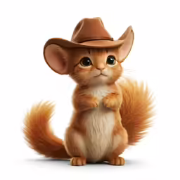 an orange cat with a cowboy hat sitting down