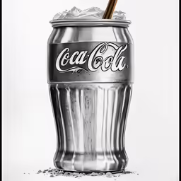 the silver plastic can is holding a straw in it