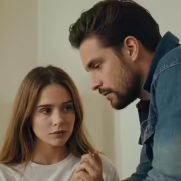 a man and a woman staring at something together