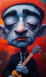a painting of a small boy playing a guitar