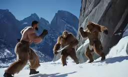 a man with a wolverine suit running around in the snow