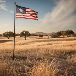 an american flag with the stars and stripes is standing out in the middle of a field