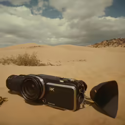 a camera sitting on top of the desert