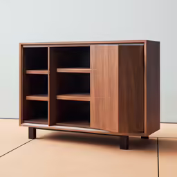 the large wooden cabinet has an open drawer