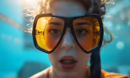 a girl with sunglasses on her face in the pool