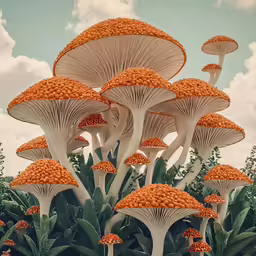 a group of trees are covered with orange flowers