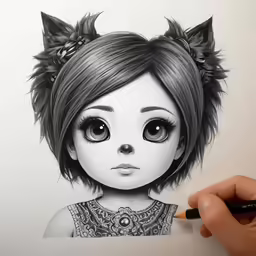 the drawing of a little girl has been finished with markers