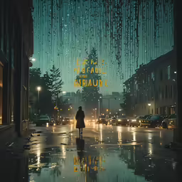 a man walking under a rain covered umbrella