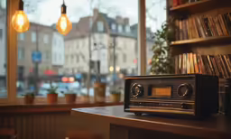 there is a small radio on the table