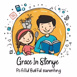 an illustration showing a man and a child reading a book, with the words grace in story pes full bull
