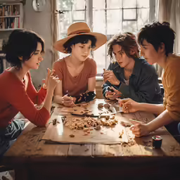 three women sit around a table and play a board game