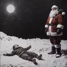 a man dressed as santa claus is laying in the snow