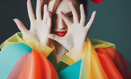 the woman is wearing a colorful outfit and hat