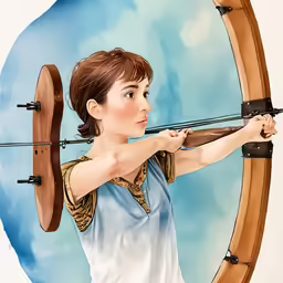there is a female archer on a painting