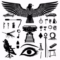 the black and white silhouettes of various things