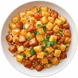 the bowl is filled with an assortment of food items