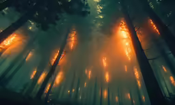 a forest filled with lots of trees and lights