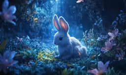 there is a small white rabbit sitting in the grass