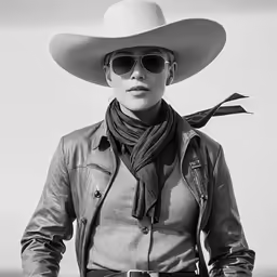a woman wearing a cowboy hat and sunglasses