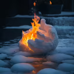 fire burning from the snow on the ground