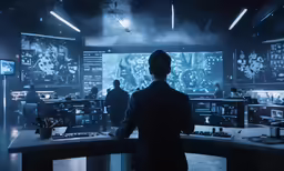 two men watching a display in an office