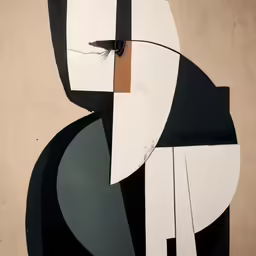 an abstract painting with black, white and brown accents