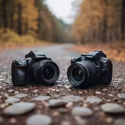 two cameras are on the side of a road
