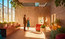 a man and woman standing in a room