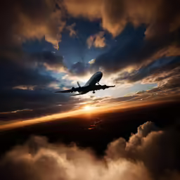 an airplane that is flying through some clouds