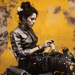 a painting of a woman working on machinery