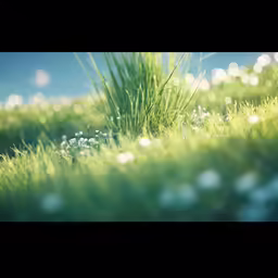 grass and flowers covered by drops of water