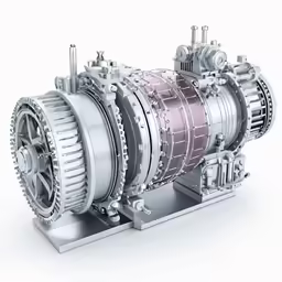 a mechanical apparatus on a stand with three gears