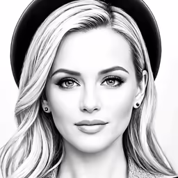 a black and white portrait of a blonde woman