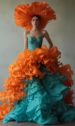 a young woman is wearing orange and blue