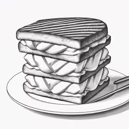 a plate topped with grilled bread next to a cup of coffee