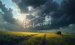 a grassy field with a dirt road and the word endnatties spelled by the grass