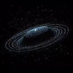a close up of a blue and black solar system