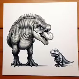 an image of a drawing of two dinosaurs,there are two dinosaurs one is walking and the other is looking at him
