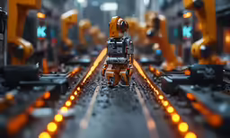 a robot that is standing on a conveyor belt