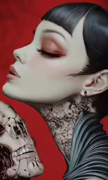 an artist has created a painting of a skeleton girl