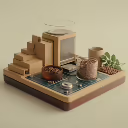 a computer screen, cup and bowl filled with seeds
