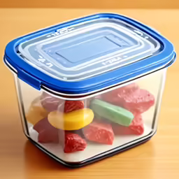 a plastic container filled with gummy bears and jelly beans