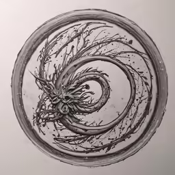 an ink drawing of a swirl in a circle