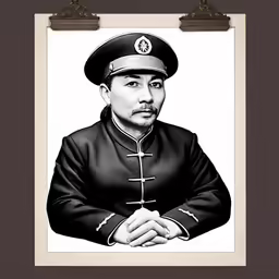 an art print of an elderly man in black and white